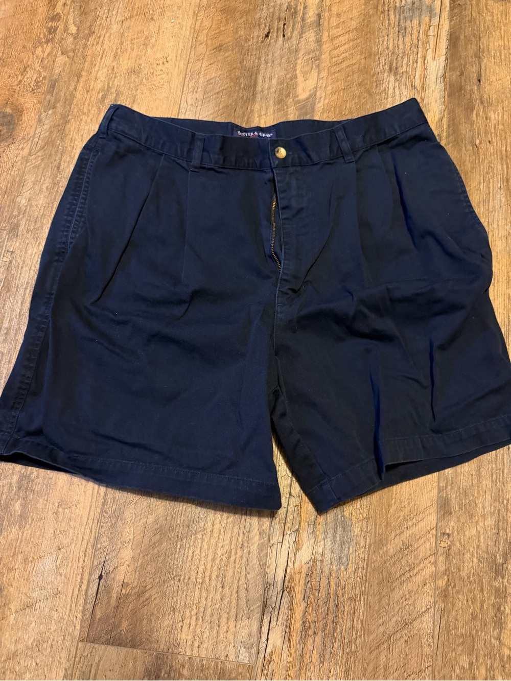 Men's Flat Front Navy Shorts with Pleats